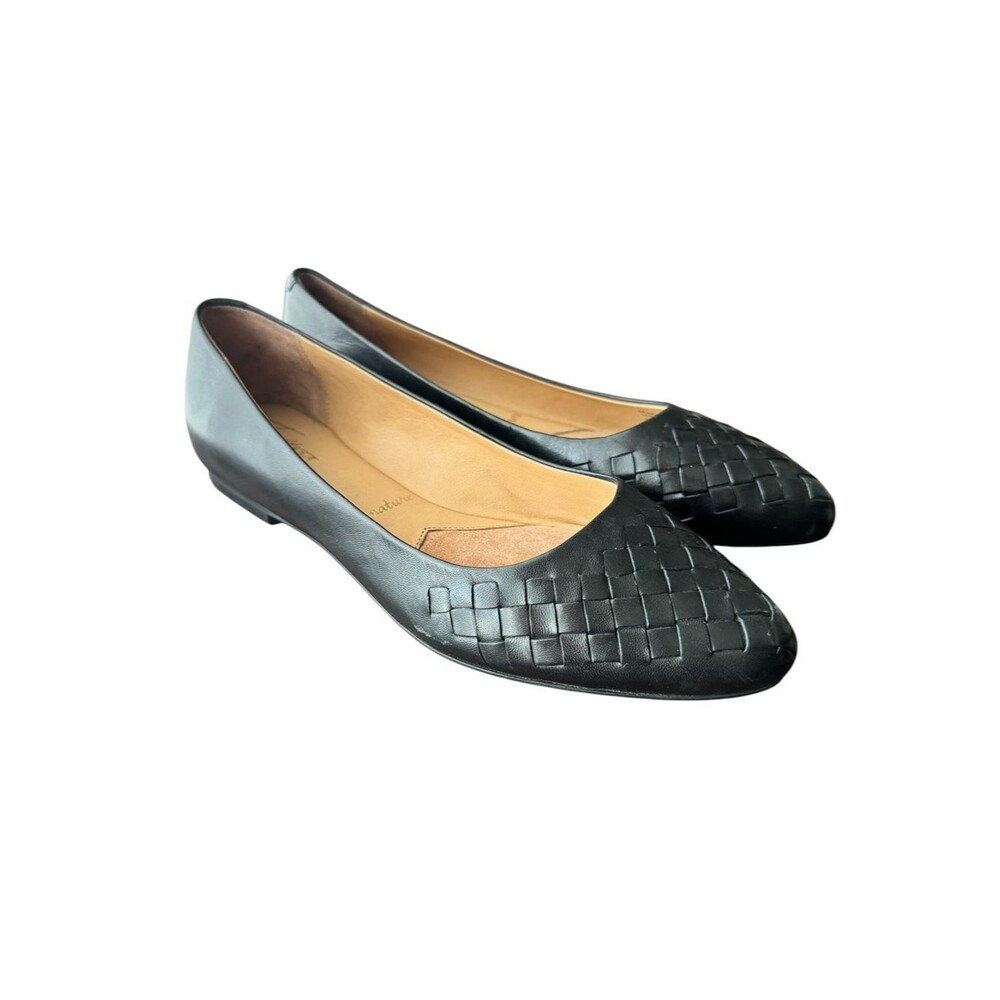 Trotters Black Woven Leather Pointed Ballet Flats